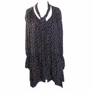 Joie black floral 100% silk long sleeve dropwaist dress size M